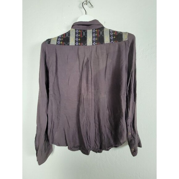 Staring At Stars Womens Purple Button-Up Shirt Small Embroidered Southwestern - Picture 2 of 8